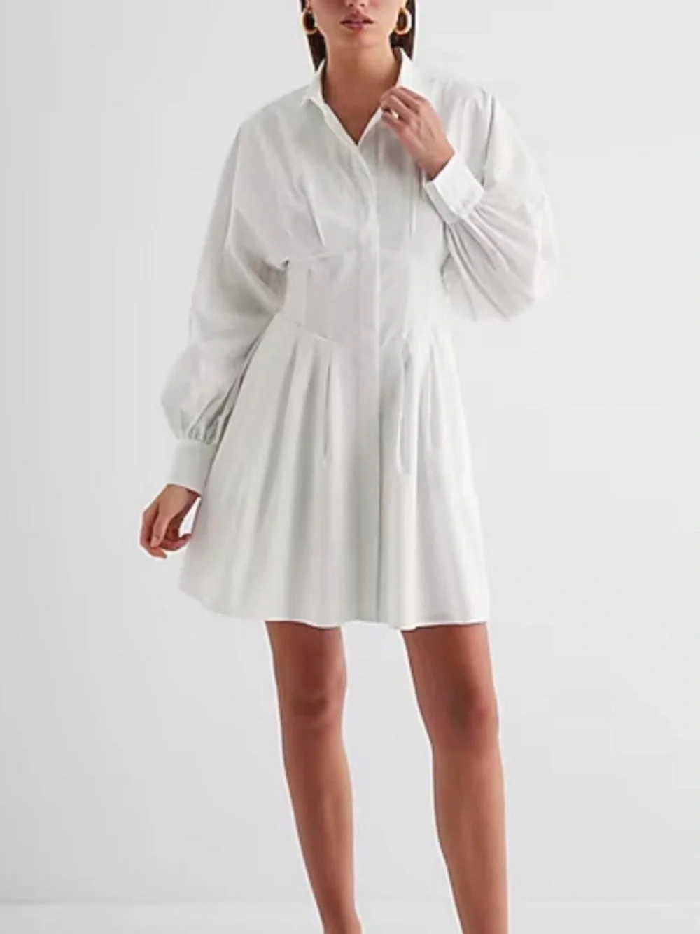 Express Fit & Flare Shirt Dress Pocket Mini corset-style waist balloon Sleeve XS
